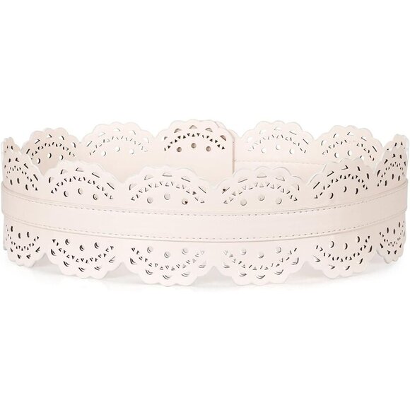 Women\'s Wide Dresses Chunky Thick Leather Waist Prong Buckle Belts Silver Beige